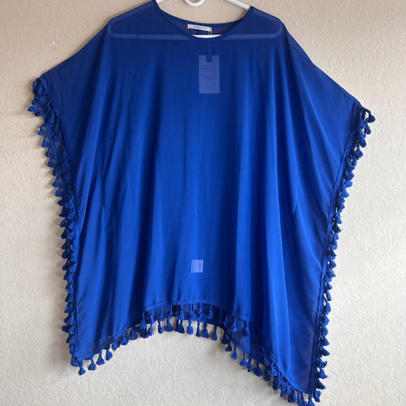 Adreamly Cover Up Women's One Size Blue Tassels Chiffon Swimwear Beach Kaftan - Picture 2 of 9